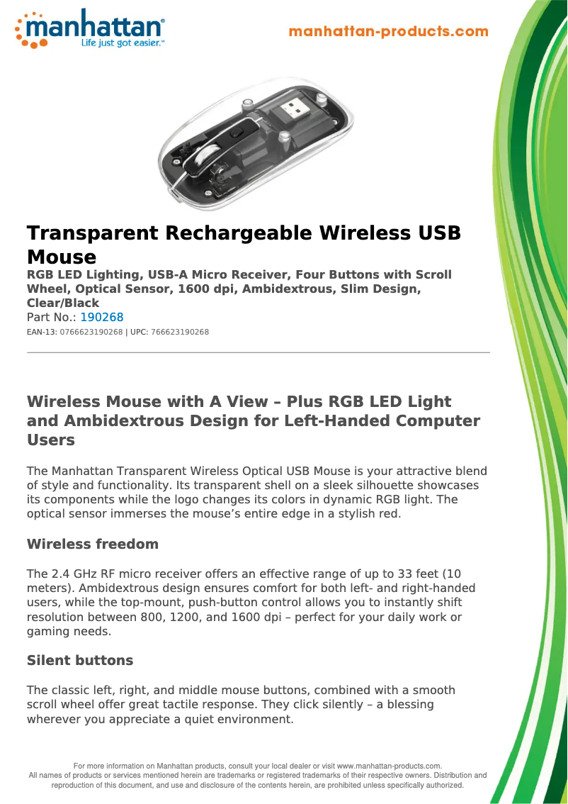 Page 1 de la notice Fiche technique Manhattan 190268