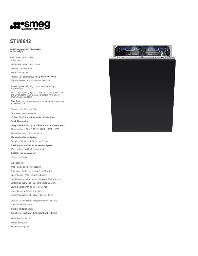 Page 1 of the manual Technical Sheet Smeg STU8642