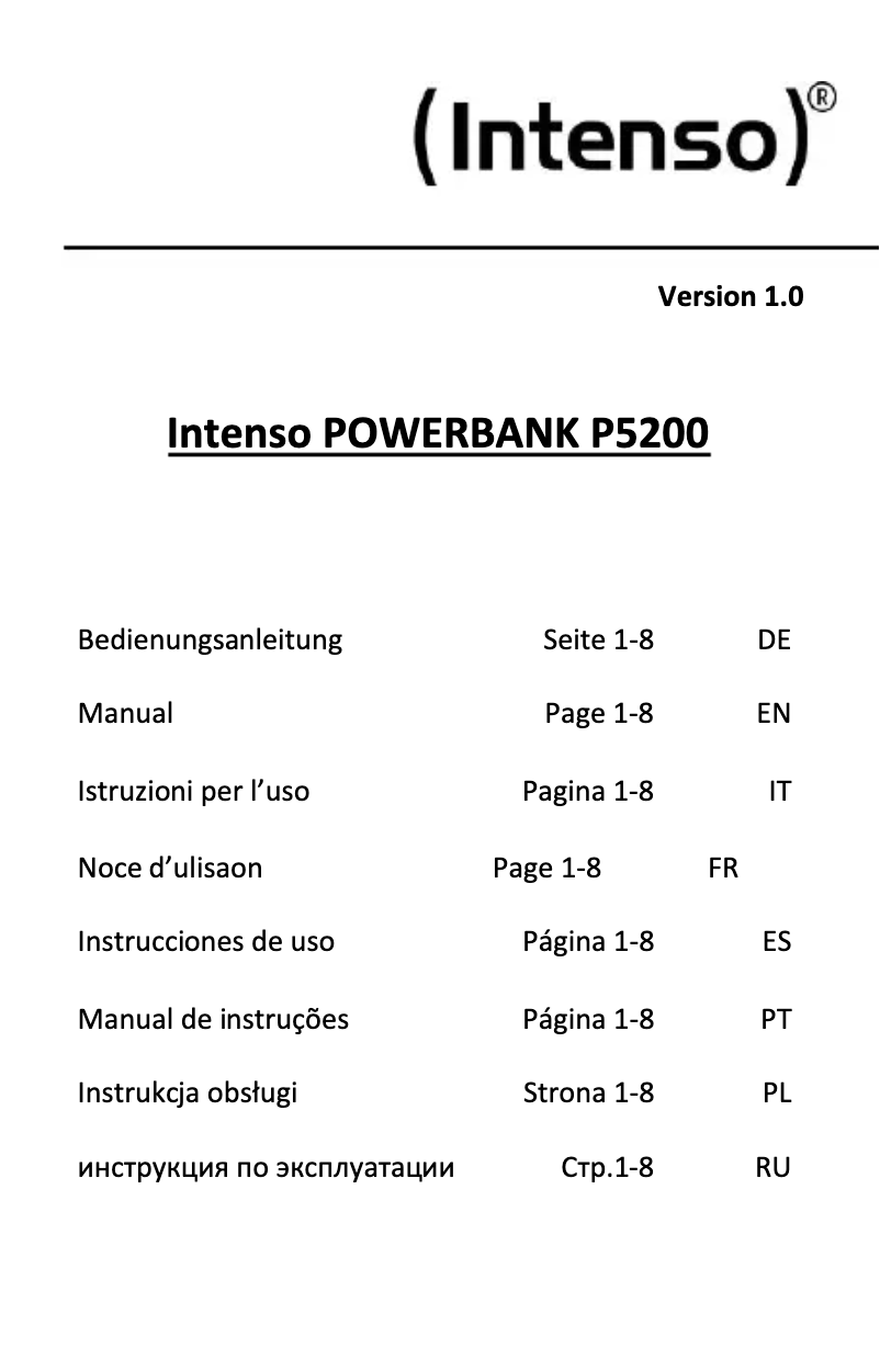 Page 1 of the manual User Manual Intenso Powerbank P5200