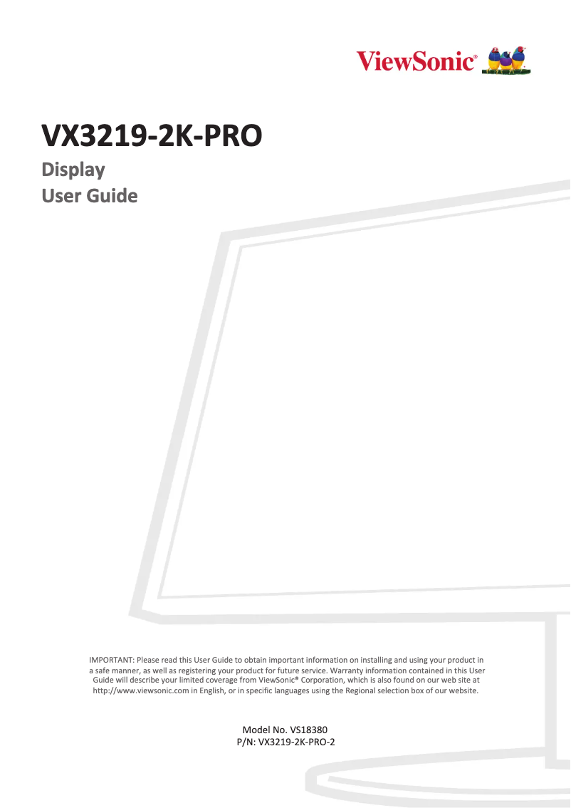 Page 1 de la notice Manuel utilisateur Viewsonic VX3219-2K-PRO