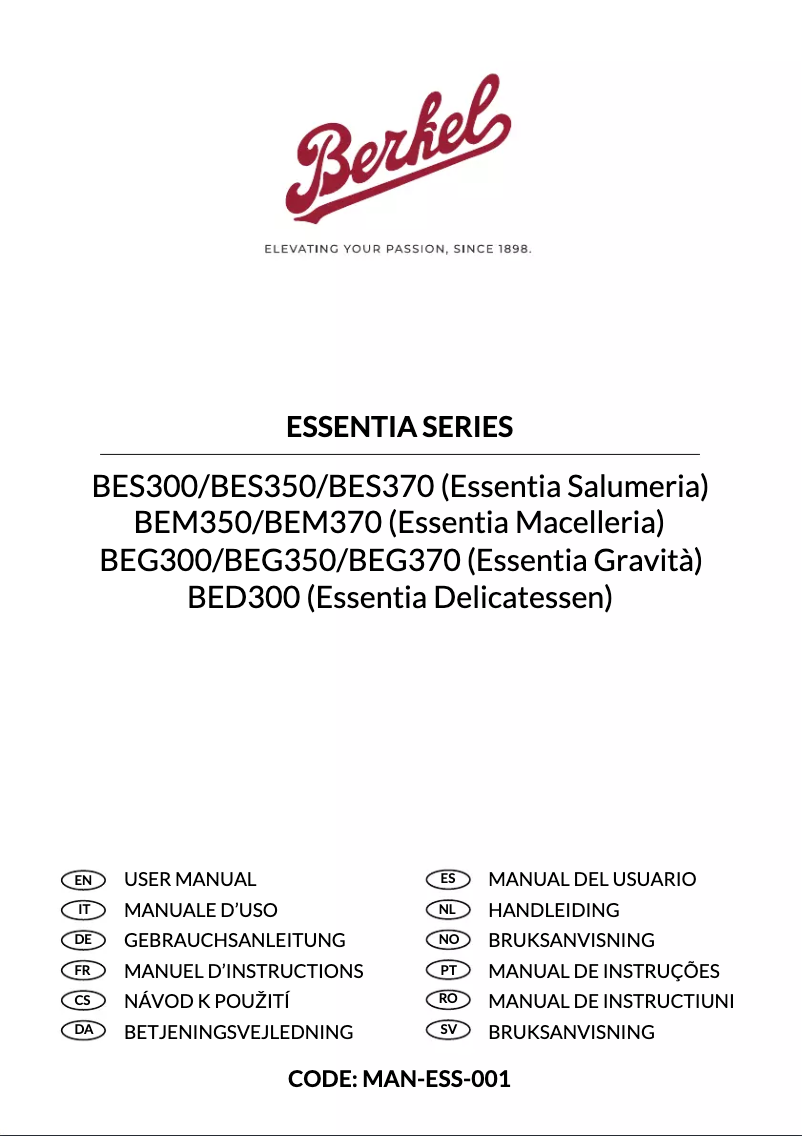 Image de la première page du manuel de l'appareil Essentia Salumeria BES300