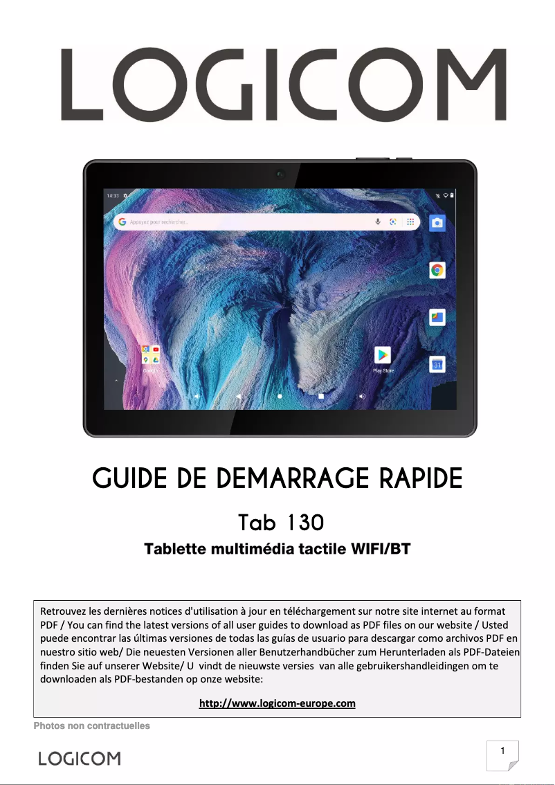 First page image of the manual for Tab 130