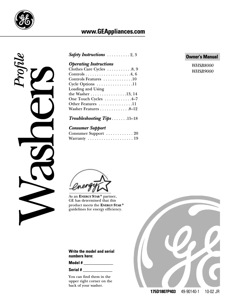 Page 1 of the manual Use and Maintenance Manual GE Profile WHSB8000BCC