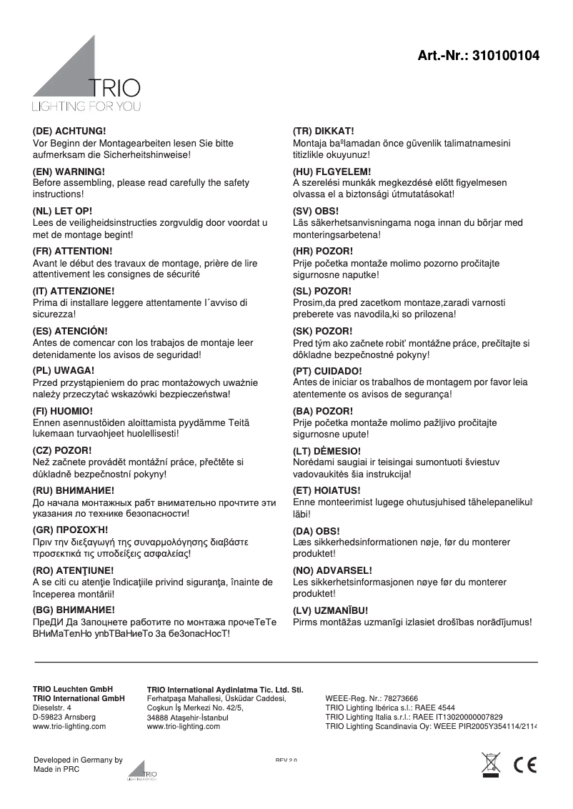 Page 1 of the manual User Manual Trio Lighting Rope