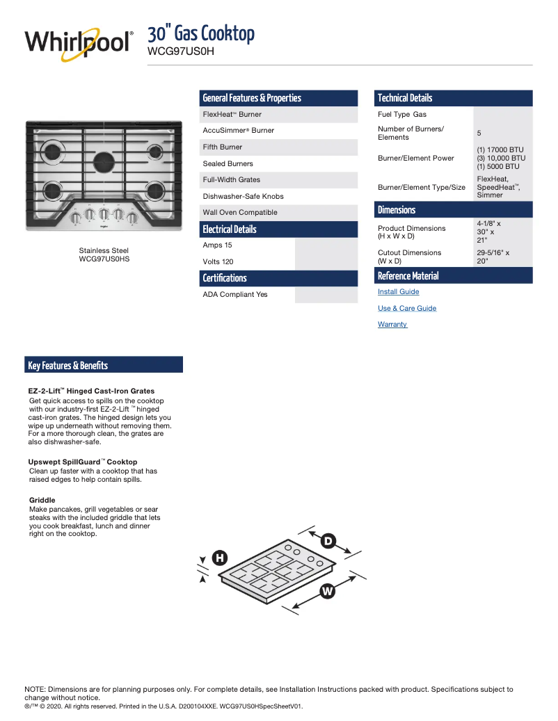 First page image of the manual for WCG97US0HS