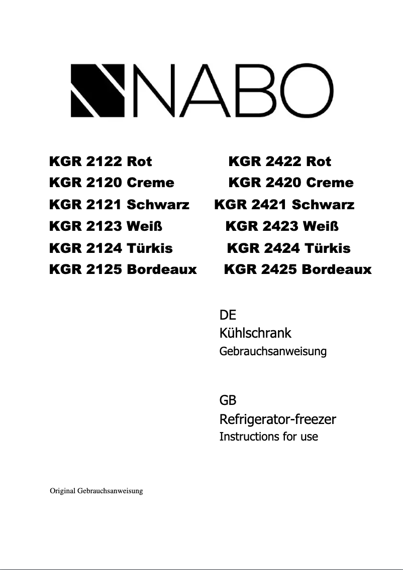 Page 1 of the manual User Manual Nabo KGR 2425