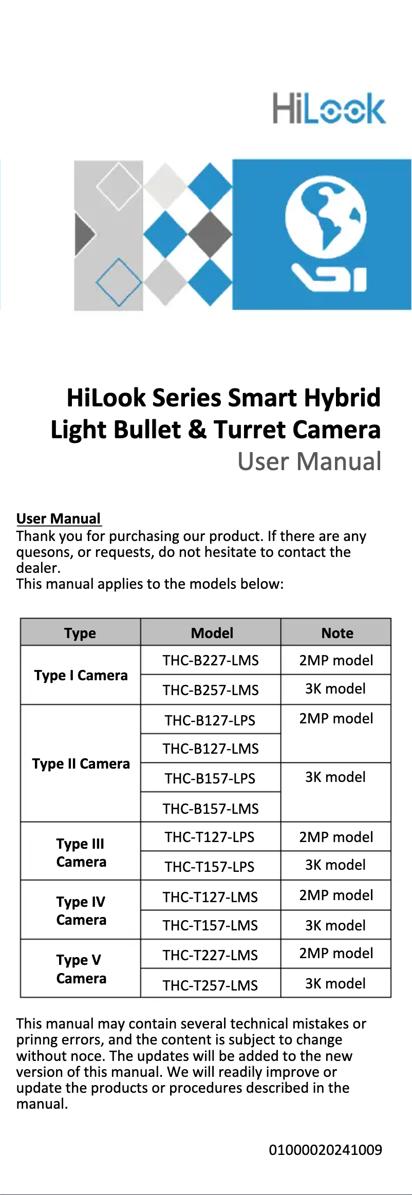 First page image of the manual for THC-B257-LMS