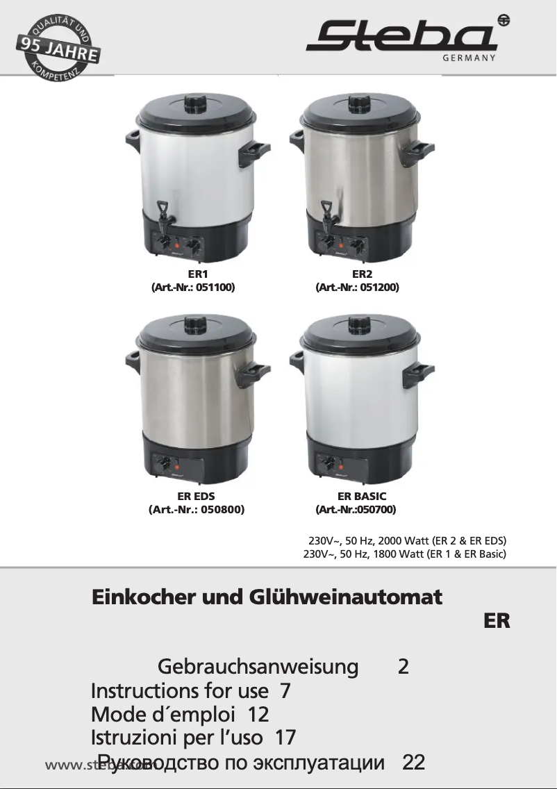 Page 1 of the manual User Manual Steba ER Basic