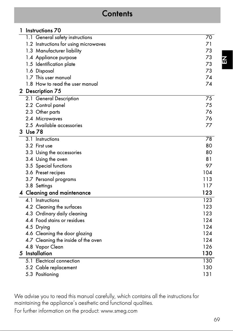 Page 1 of the manual Brochure Smeg SF4604PMCNX