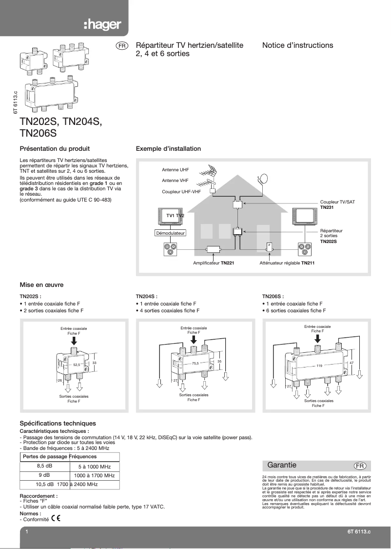 Page 1 de la notice Manuel utilisateur Hager TN206S
