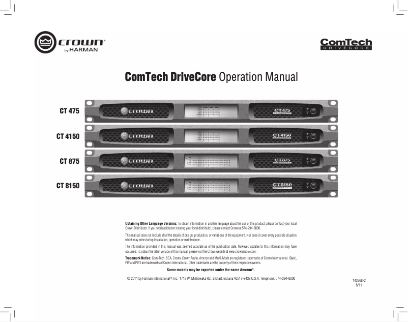Page 1 of the manual User Manual Crown CT 4150