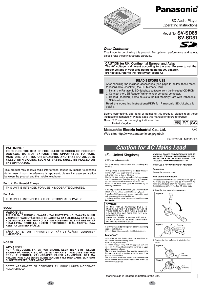 Page 1 of the manual User Manual Panasonic SV-SD81EG