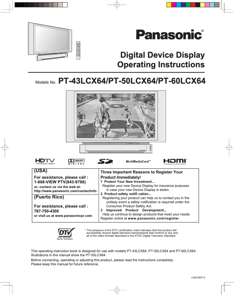 Page 1 of the manual User Manual Panasonic PT-43LCX64