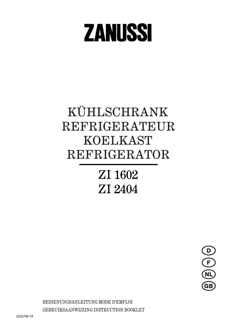 Page 1 of the manual User Manual Zanussi ZI 2404