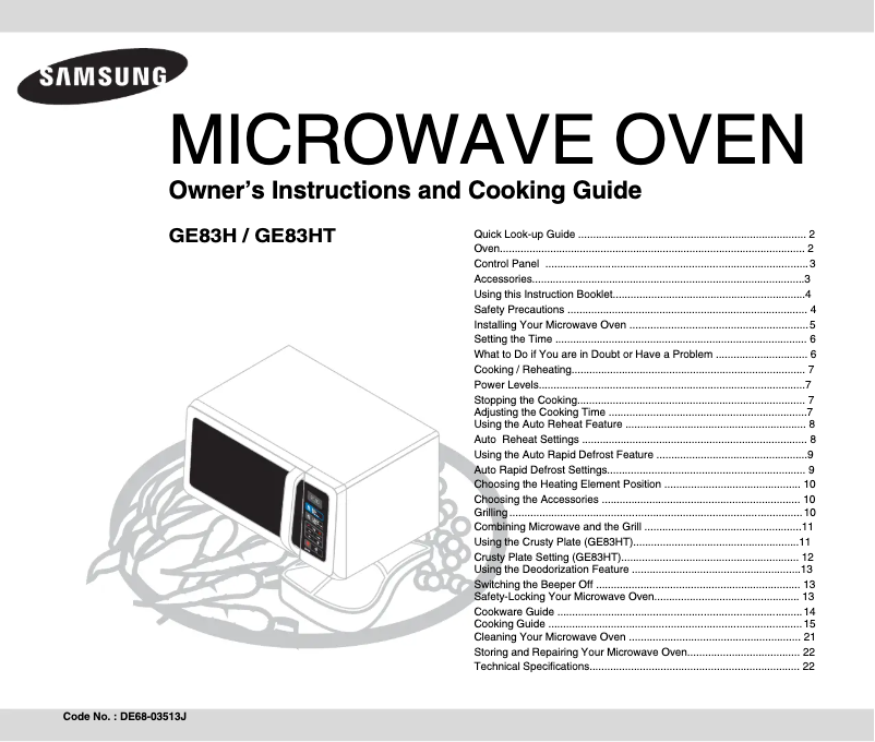 Page 1 of the manual User Manual Samsung GE83HT