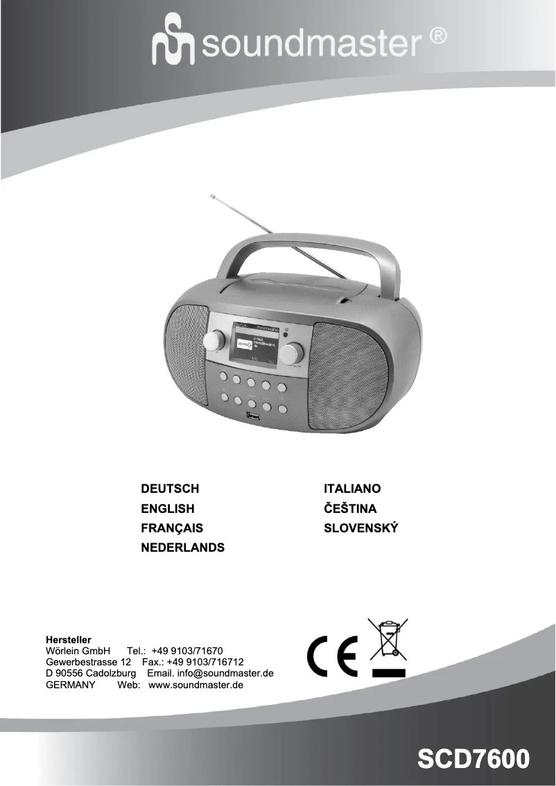 Page 1 of the manual User Manual Soundmaster SCD7600