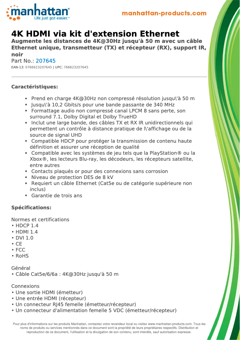 Page 1 of the manual Technical Sheet Manhattan 207645