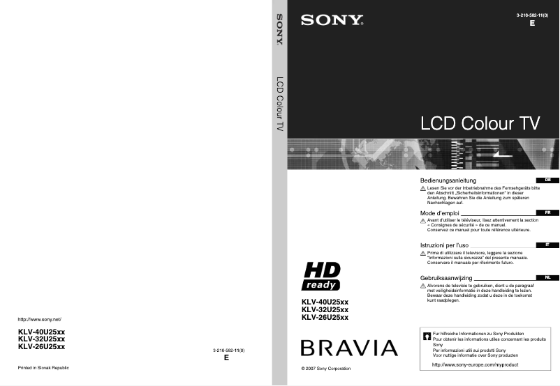 First page image of the manual for Bravia KLV-40U2520