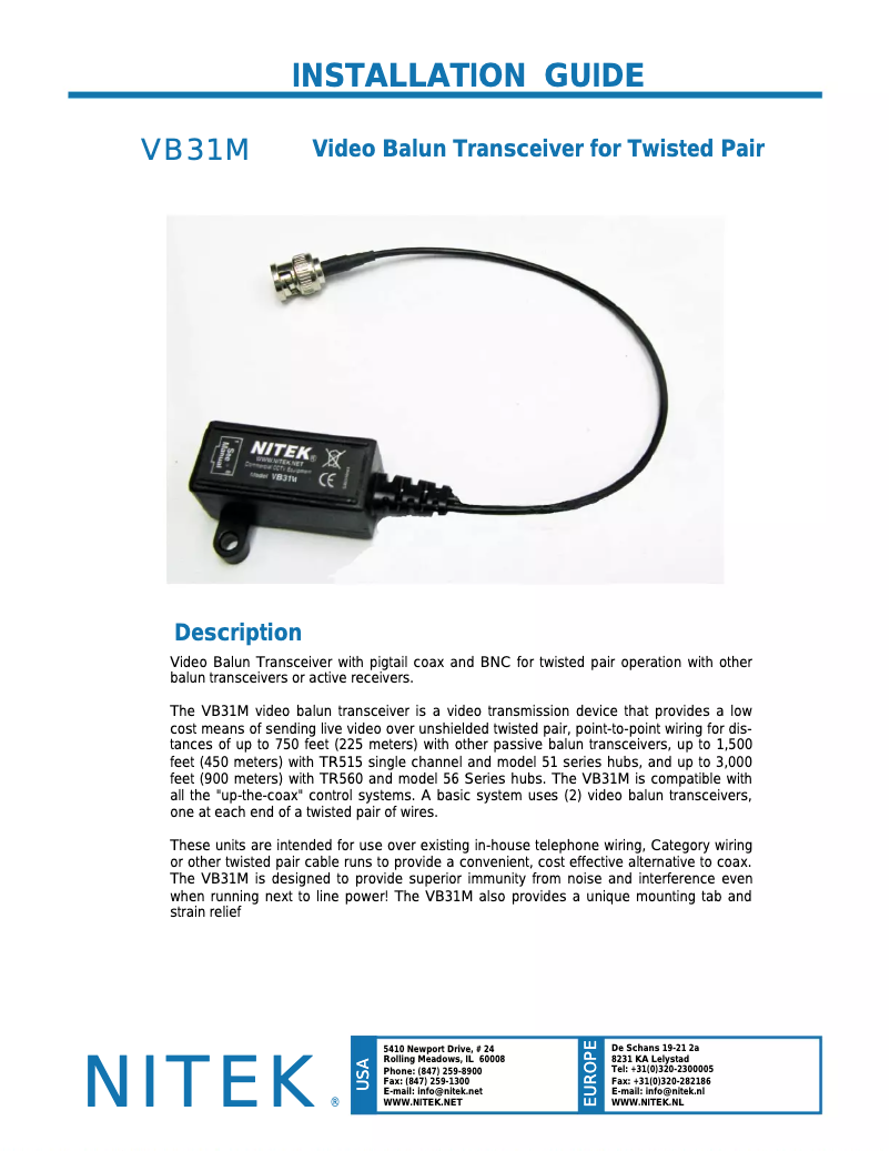 First page image of the manual for VB31M