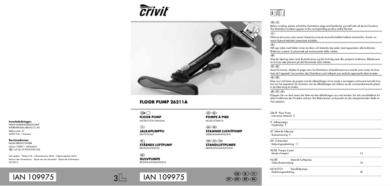 First page image of the manual for IAN 109975