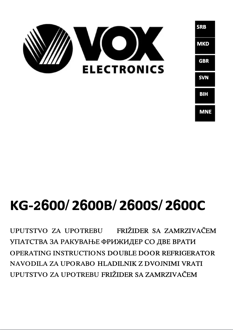 First page image of the manual for KG2600B