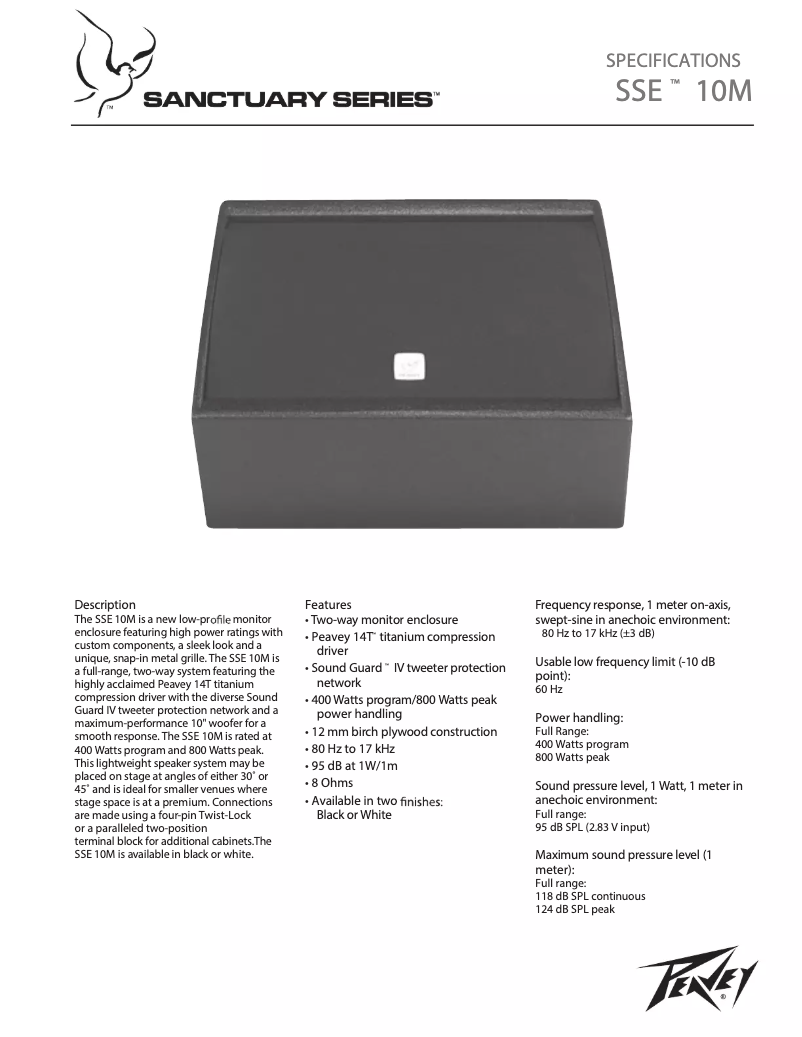 Page 1 of the manual User Manual Peavey Sanctuary SSE 10M