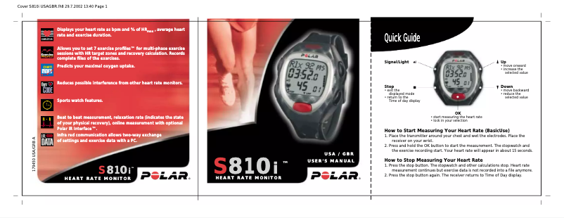 Page 1 of the manual User Manual Polar S810I