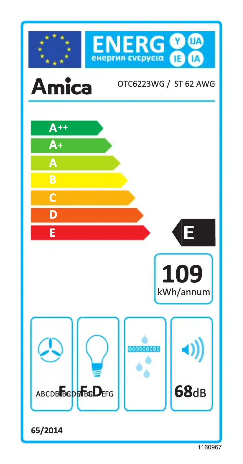 Page 1 of the manual Energy Label Amica OTC6223WG