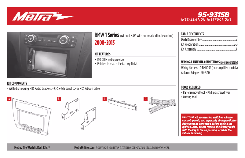 Page 1 de la notice Guide d'installation Metra 95-9315B