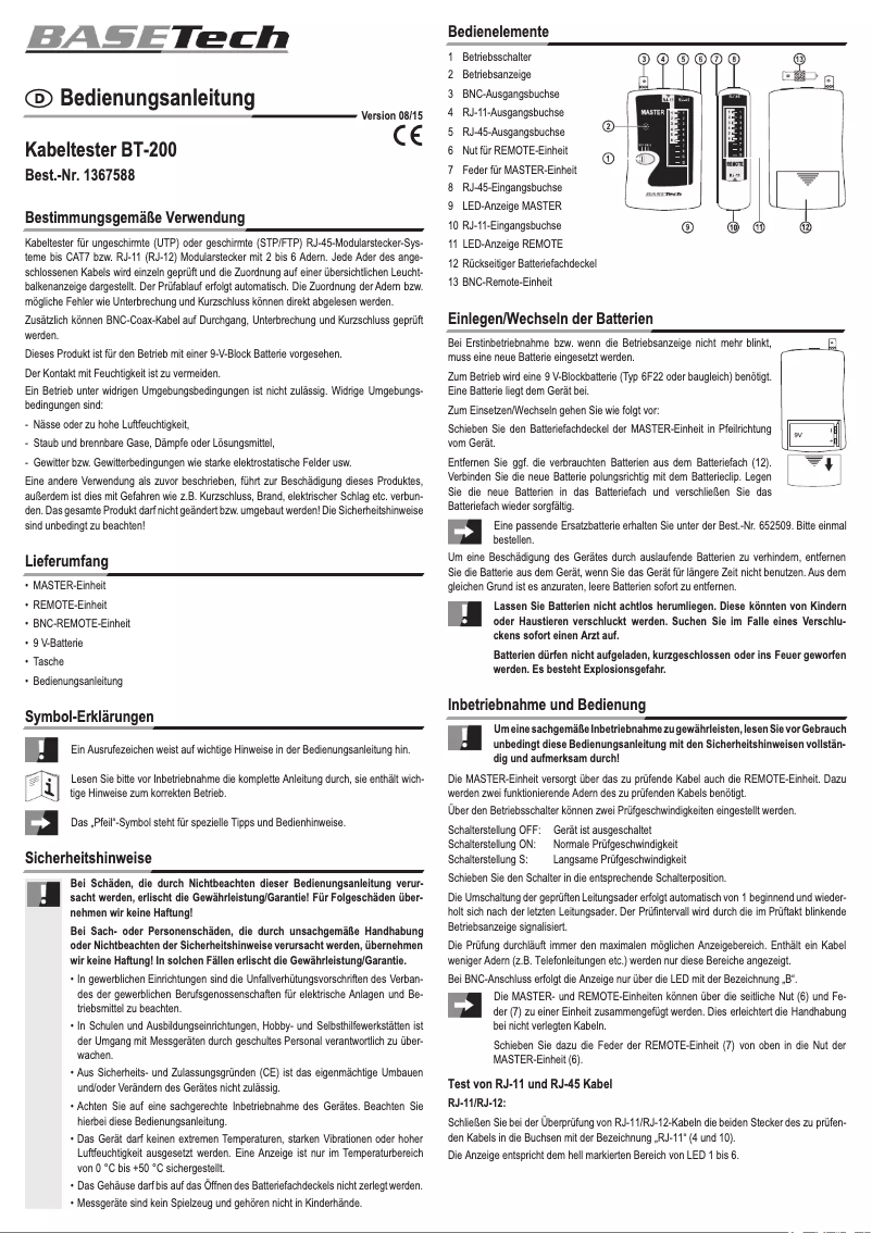Page 1 of the manual User Manual BaseTech BT-200