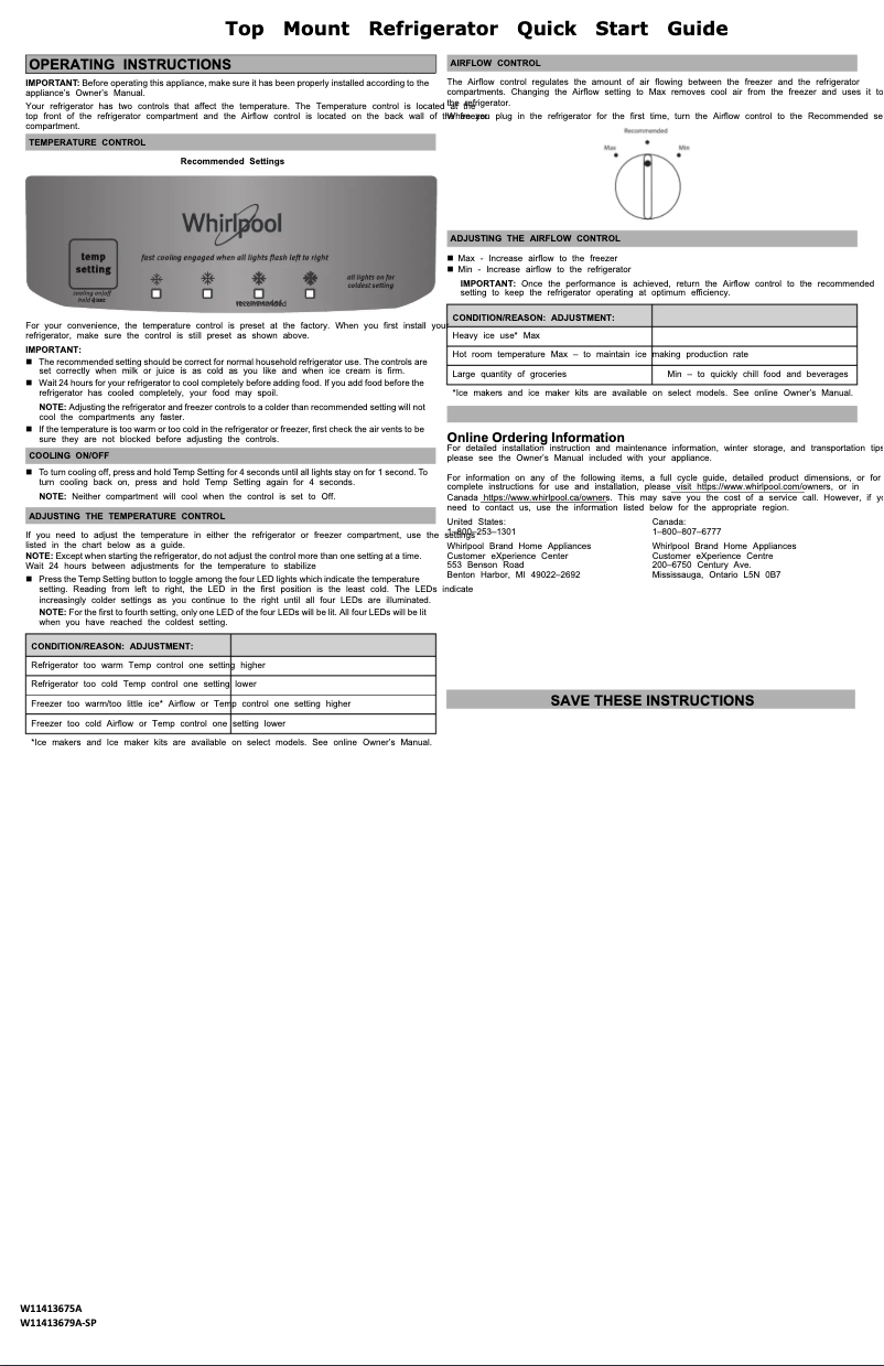 Page 1 of the manual Quick Start Guide Whirlpool WRT311FZDT