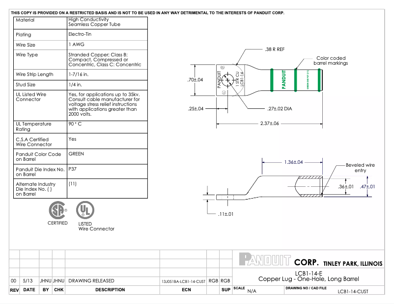 Page 1 of the manual User Manual Panduit LCB1-14-E