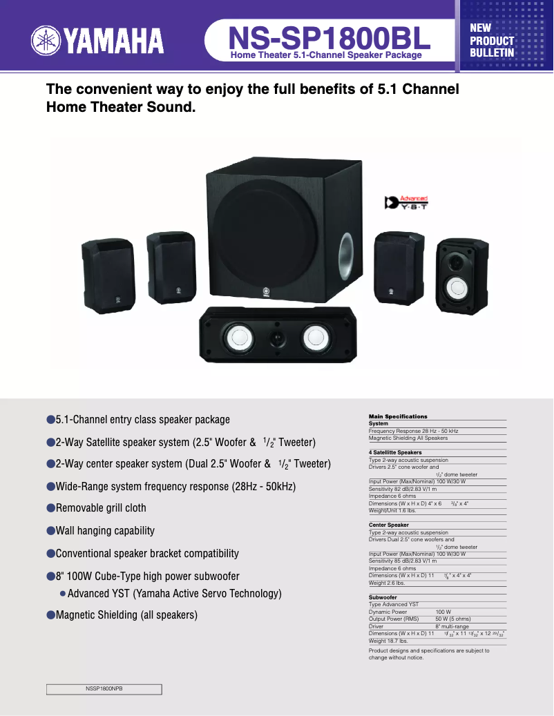 First page image of the manual for NS-SP1800BL
