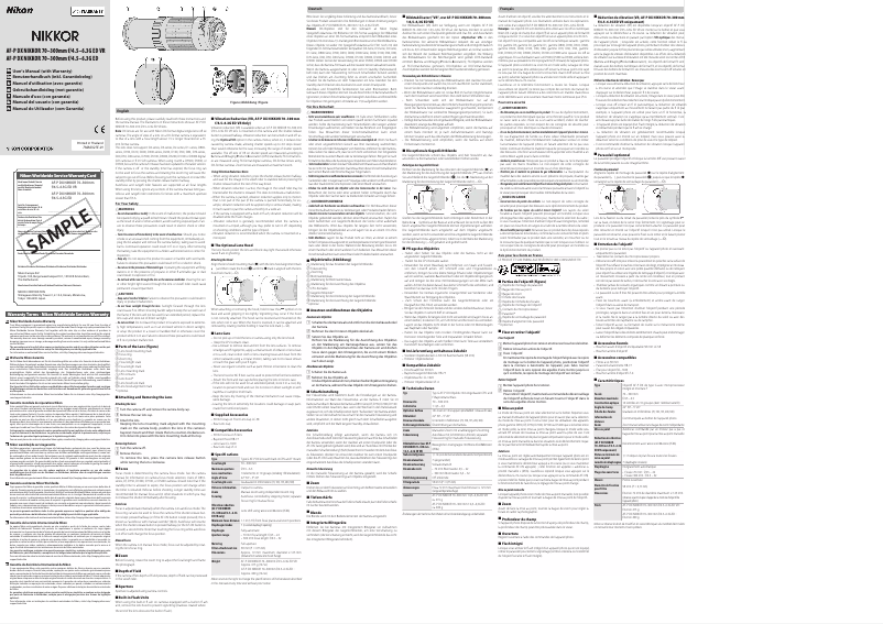 First page image of the manual for Nikkor AF-P DX 70-300mm f/4.5-6.3G ED VR