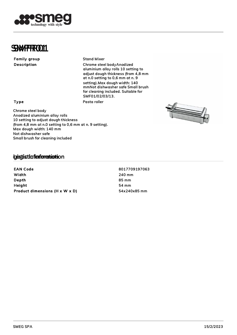 Page 1 of the manual Brochure Smeg SMPR01