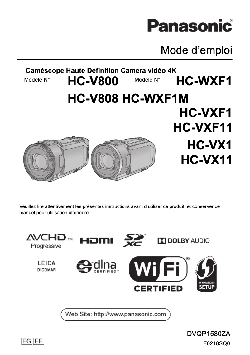 First page image of the manual for HC-WXF1
