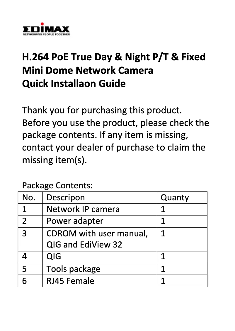 Page 1 of the manual User Manual Edimax PT-112E