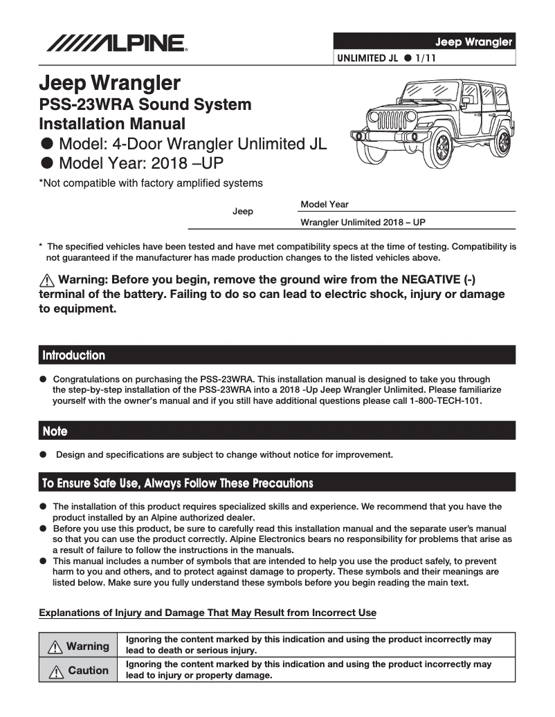 Page 1 of the manual User Manual Alpine PSS-23WRA2