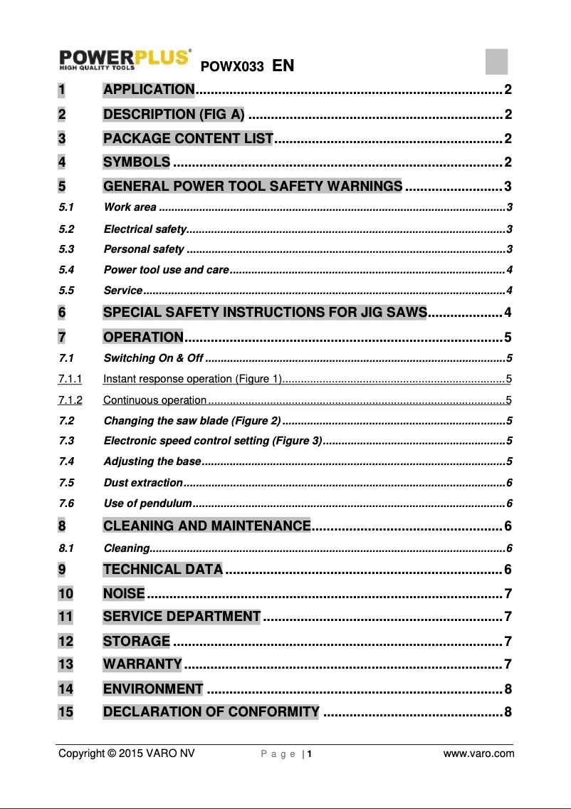 First page image of the manual for POWX033