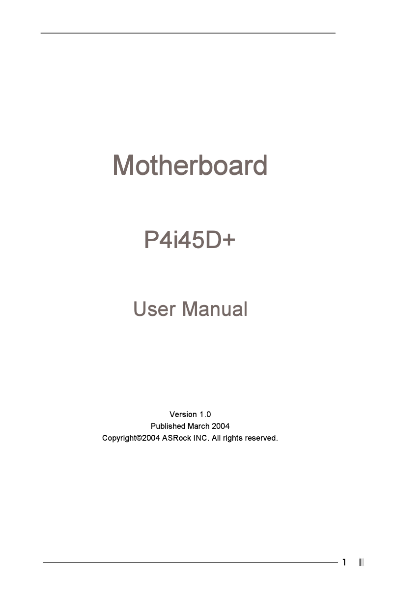 Page 1 de la notice Manuel utilisateur Asrock P4i45D+