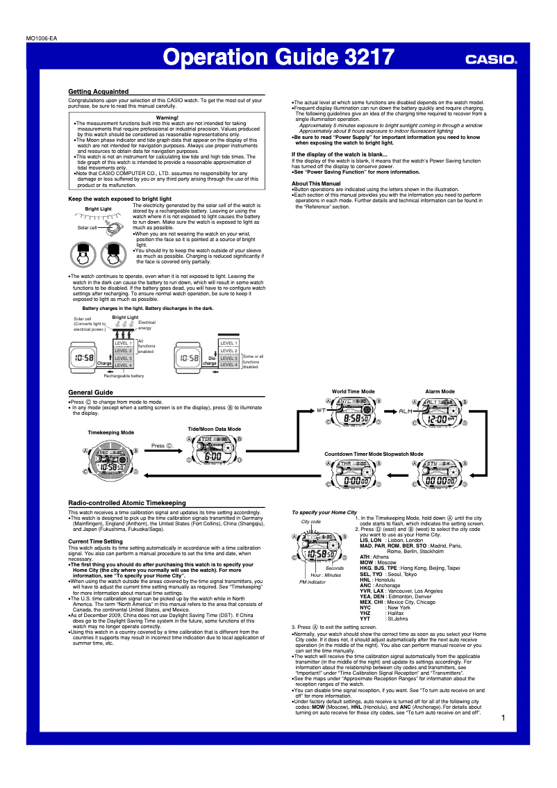 First page image of the manual for G-Shock GW-9110-1ER