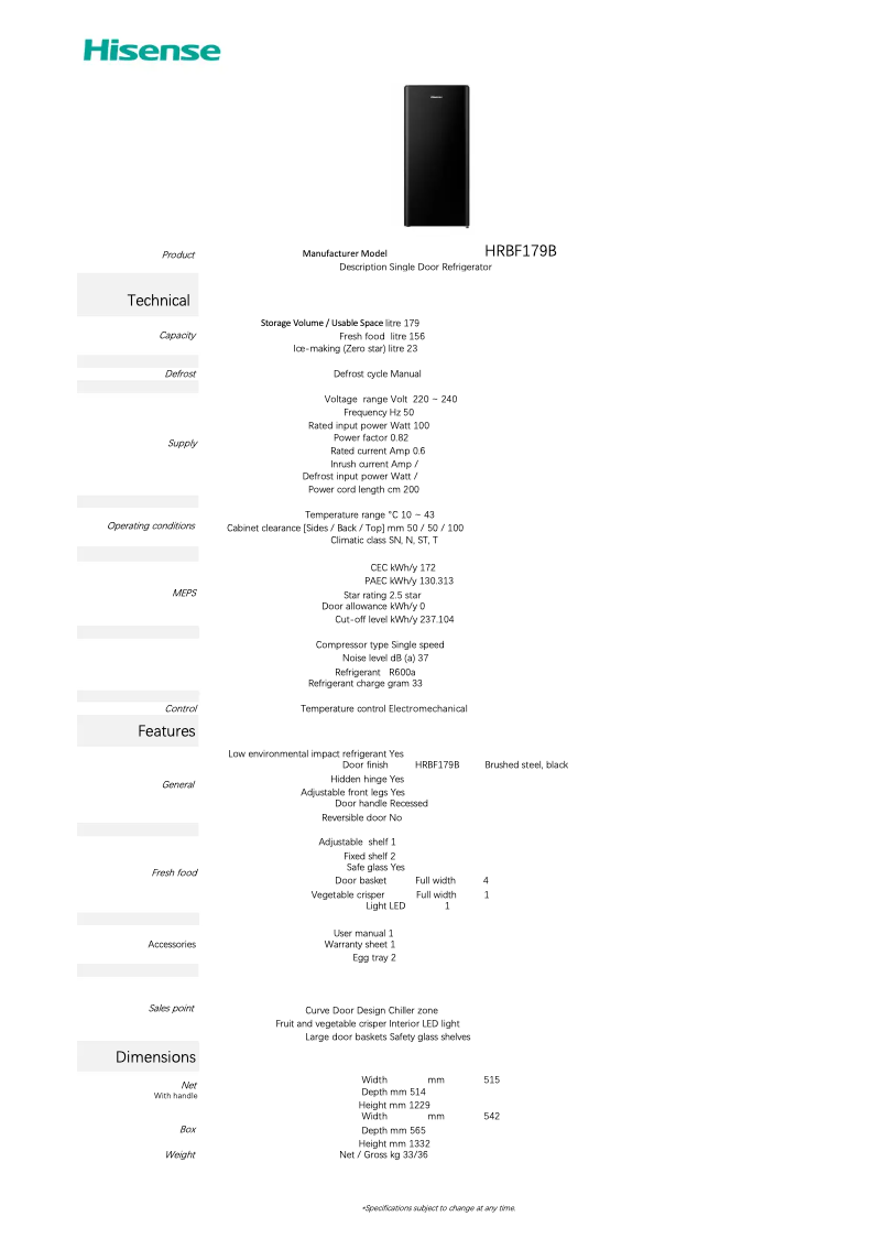 First page image of the manual for HRBF179B