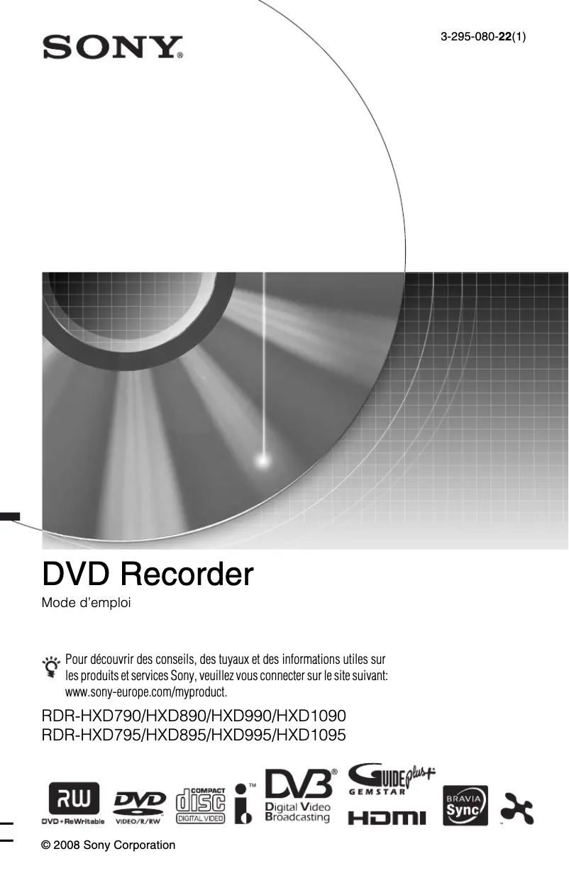 First page image of the manual for RDR-HXD990