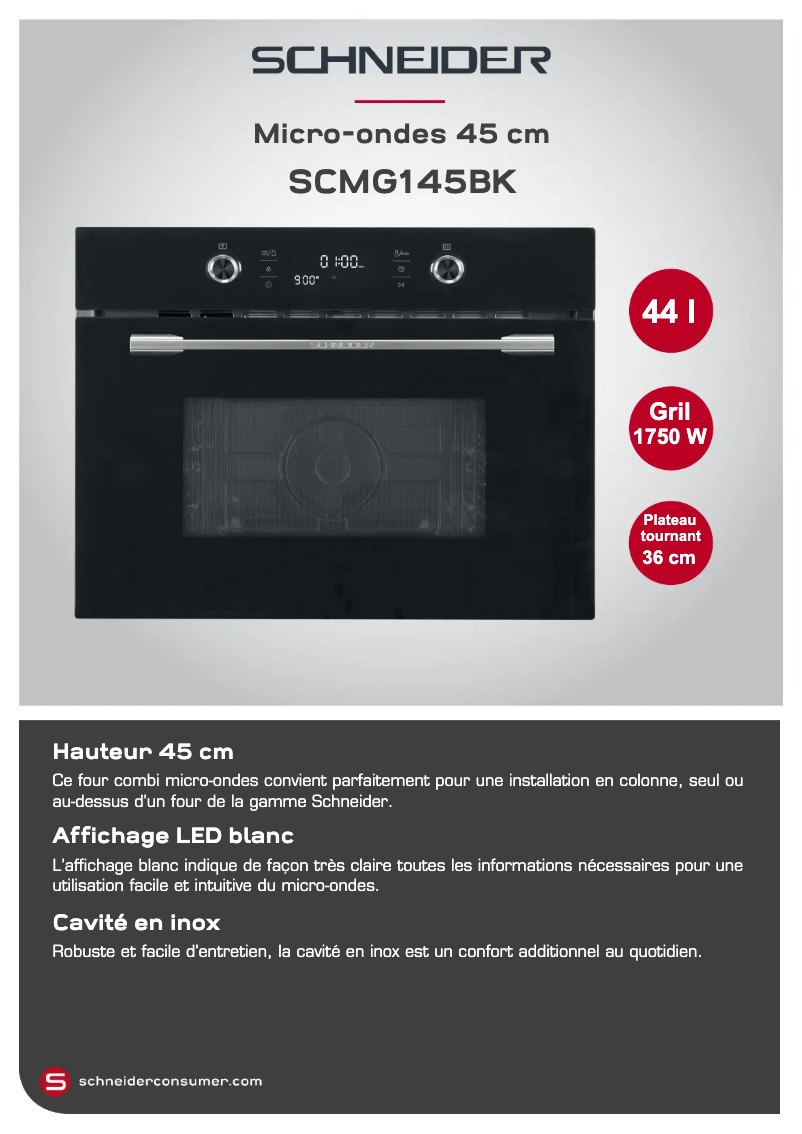 Page 1 of the manual Technical Sheet Schneider SCMG145BK