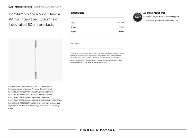 Page 1 of the manual User Manual Fisher & Paykel AHSRDSF