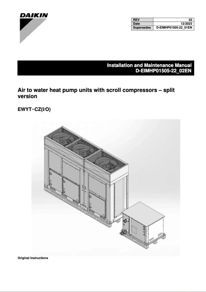 Page 1 of the manual Installation Guide Daikin EWYT040CZO-A1