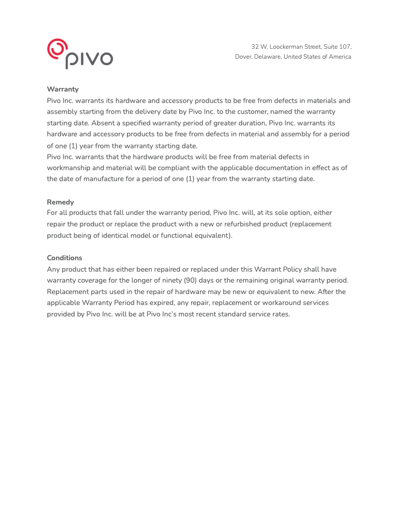 Page 1 of the manual Warranty Information Pivo Pod Active