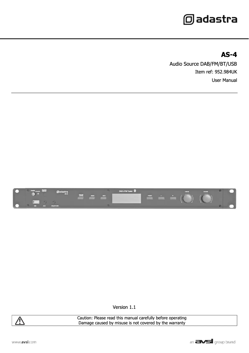 Page 1 of the manual User Manual Adastra AS-4