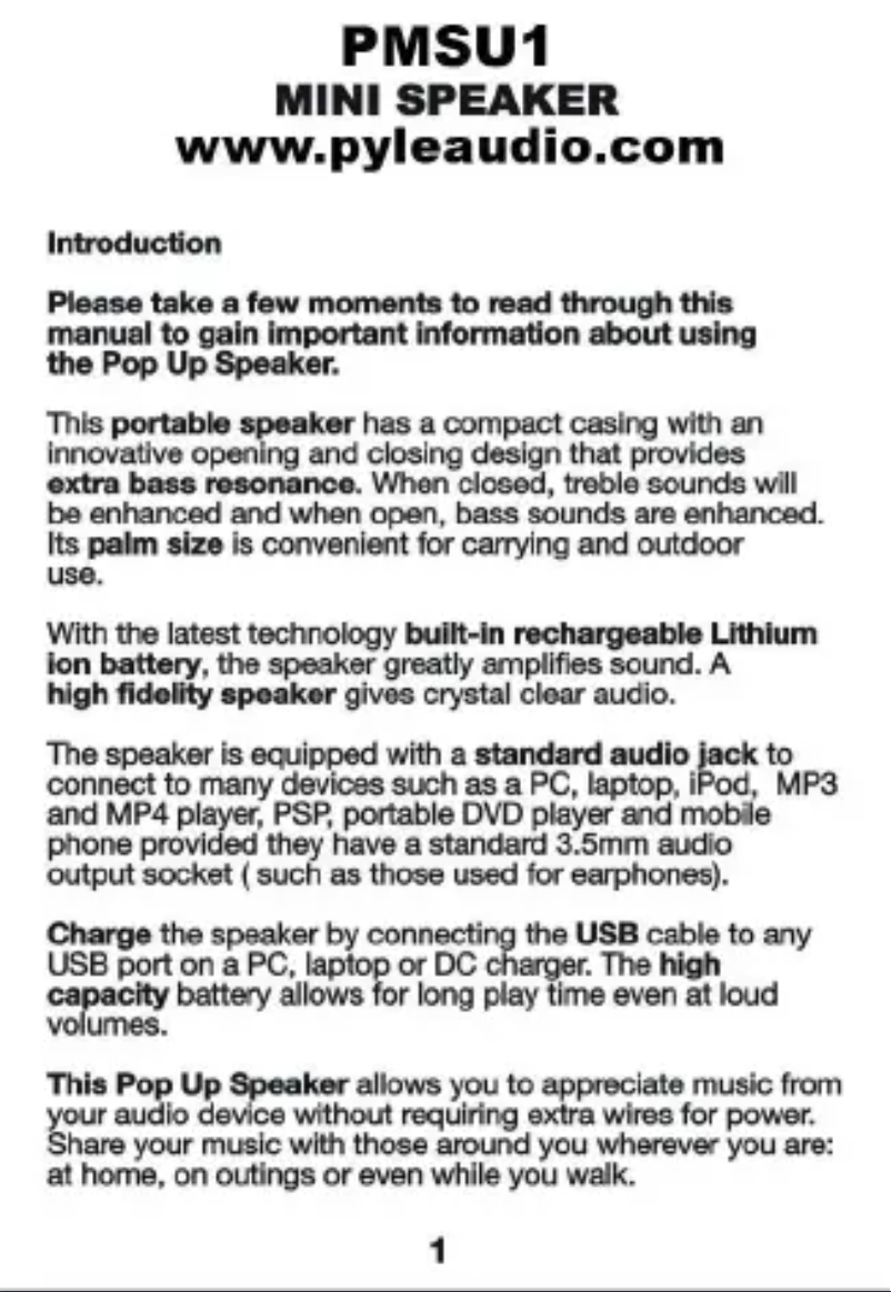 First page image of the manual for PMSU1W