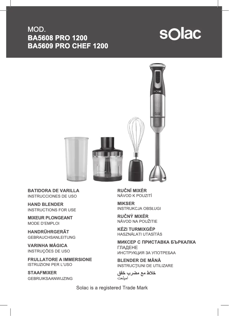 Page 1 of the manual User Manual Solac Pro 1200 BA5608